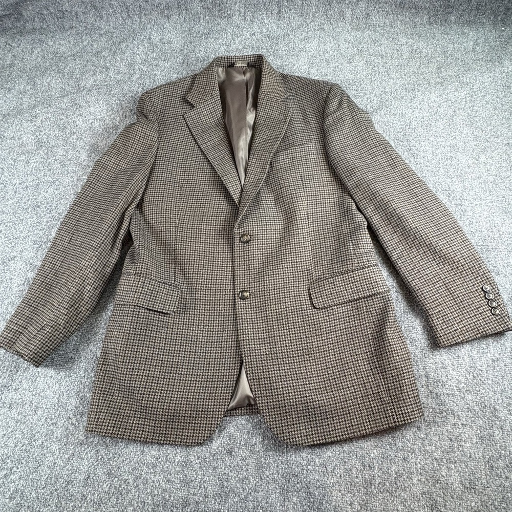 Jos A Bank Sport Coat Blazer Men 42L Brown Wool Houndstooth Classic Fit Academia
